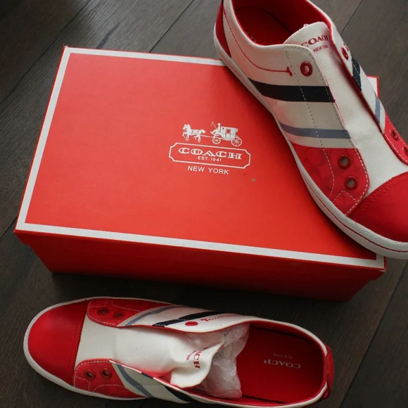 Coach Kids' Slip-On Canvas Sneakers in Red and White - Picture 8 of 9